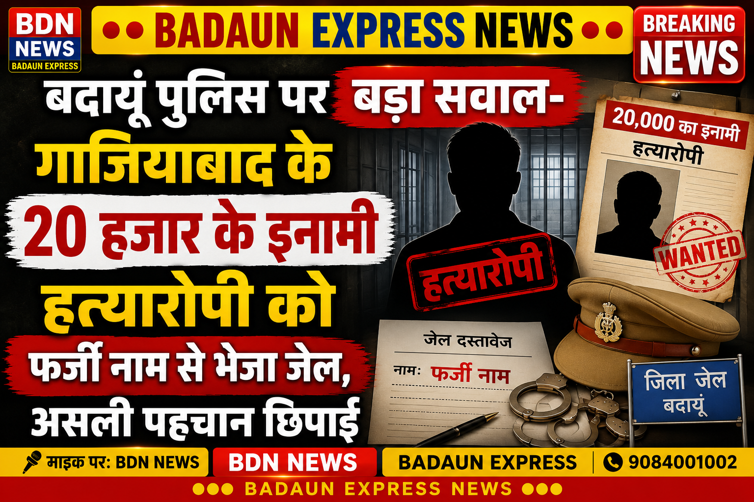 बदायूं पुलिस पर बड़ा सवाल- गाजियाबाद के 20 हजार के इनामी हत्यारोपी को फर्जी नाम से भेजा जेल, असली पहचान छिपाई